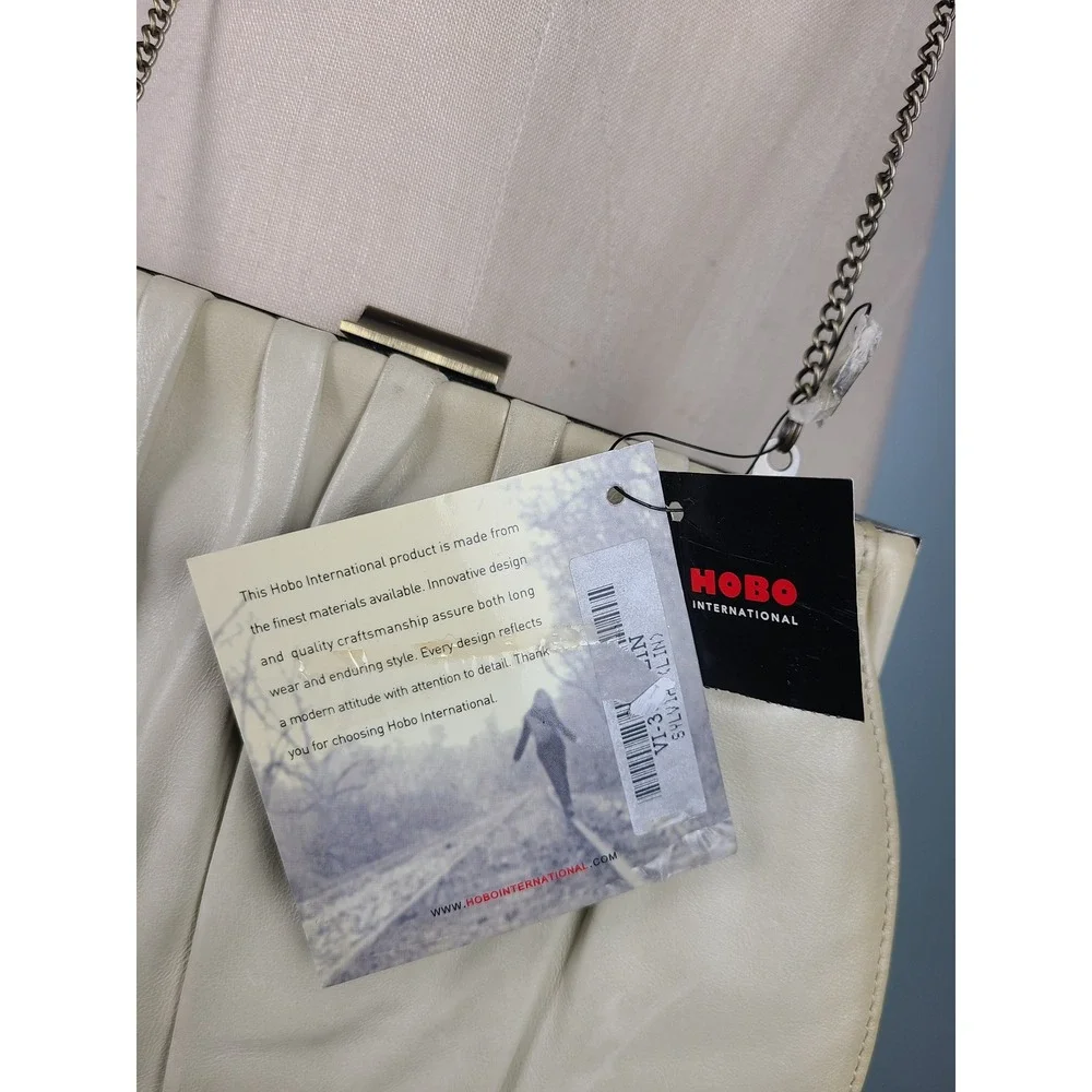 VTG Y2K Hobo International Silvia Leather Crossbody Linen Beige Silver Chain NEW
